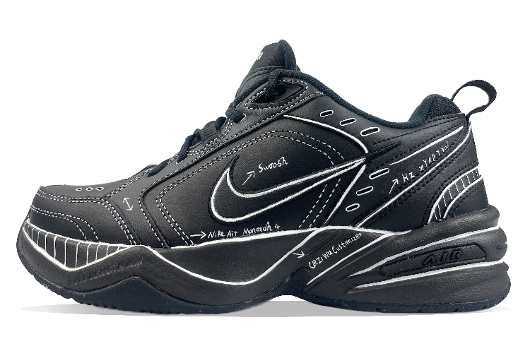 Nike Air Monarch 4 Anti-Slip And Wear-Resistant Lightweight Low-Top Chunky Sneakers Unisex Black White