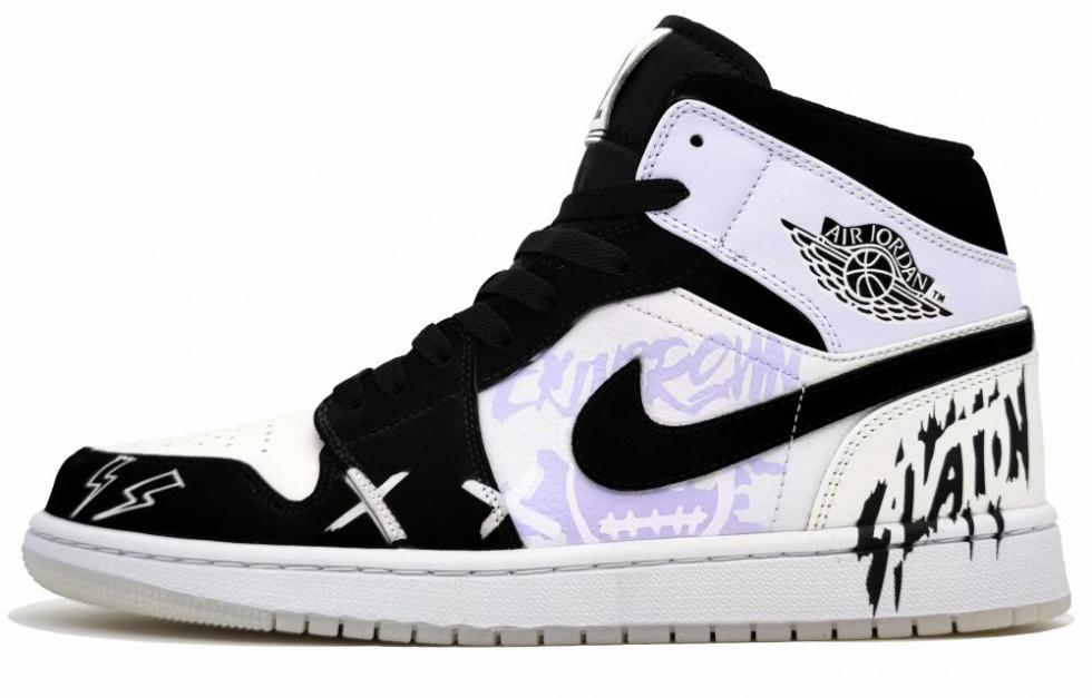 JORDAN Air JORDAN 1 Vintage Basketball Shoes Men Mid Top Light Purple/White