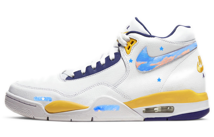 Nike Flight Legacy Wear-Resistant Mid-Top Vintage Basketball Shoes Men's White Blue Yellow