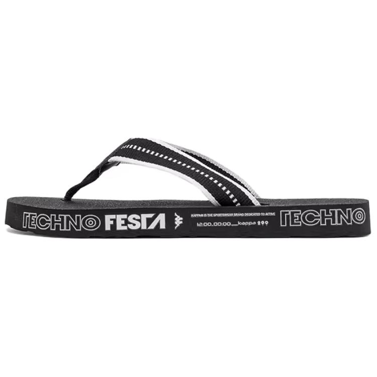 Kappa Stitching Slip-Resistant Quick Dry Flip Flops Unisex Black