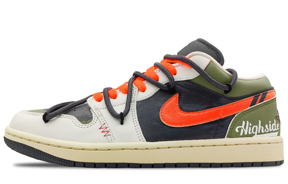 Jordan Air Jordan 1 Durable Breathable Low-Top Vintage Basketball Shoes Women's White Black Green