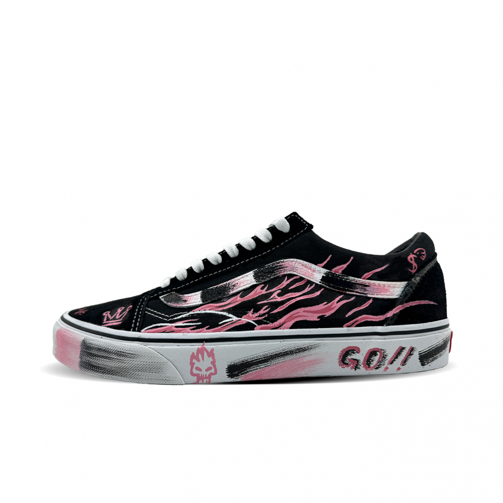 Vans Old Skool Slip-Resistant Low-Top Skateboard Shoes Unisex Black Red