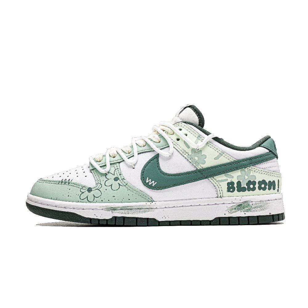 Nike Dunk Flower Sea Anti Slip Wear Resistant Low Top Skateboard Shoes Unisex White Green