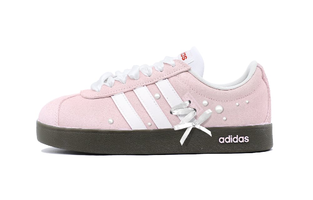 Adidas VL COURT 2.0 Lifestyle Ballet Bowknot Abrasion Resistant Low Top Skateboard Shoes Unisex Pink