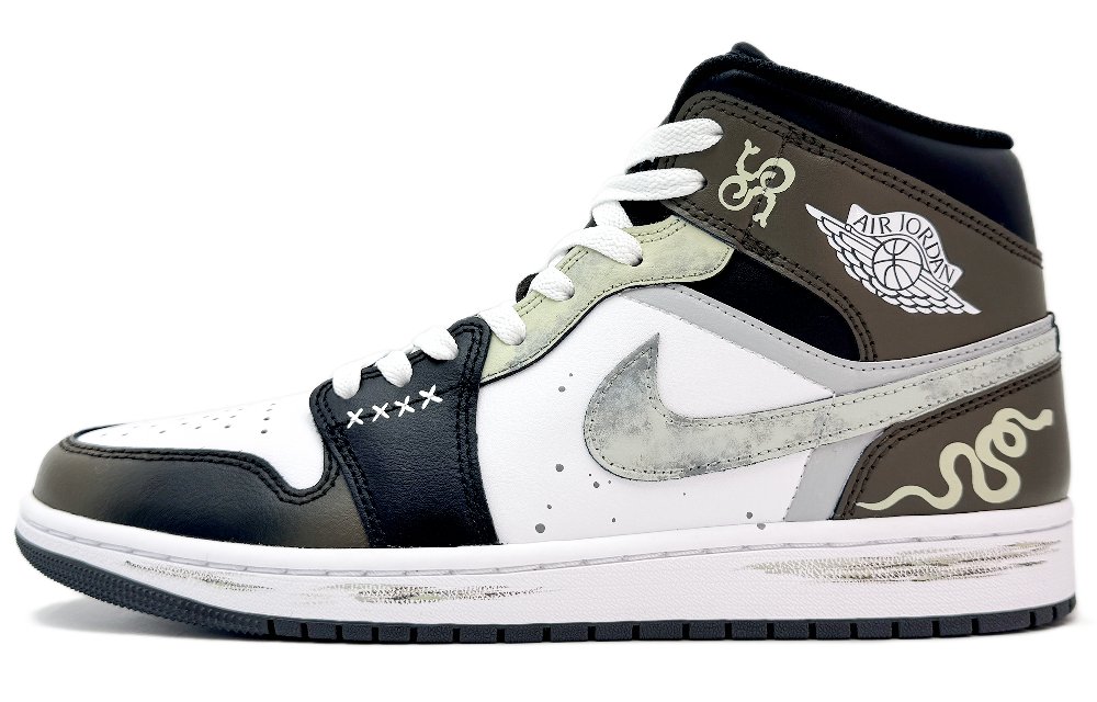 Jordan Air Jordan 1 Wear-Resistant Mid-Top Vintage Basketball Shoes Unisex Black White Brown