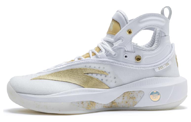 Anta KT8 KT 8 Cushioned Slip-Resistant Abrasion-Resistant High-Top Basketball Shoes White Gold