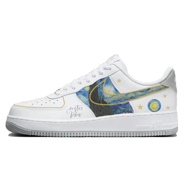 Nike Air Force 1 Anti-Slip And Wear-Resistant Breathable Low-Top Skateboard Shoes Men's White Blue