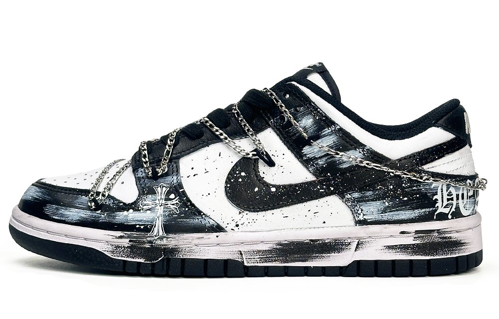 Nike Dunk Gothic Shadow Knight Anti-Slip Wear-Resistant Low-Top Skateboard Shoes Men's Black White