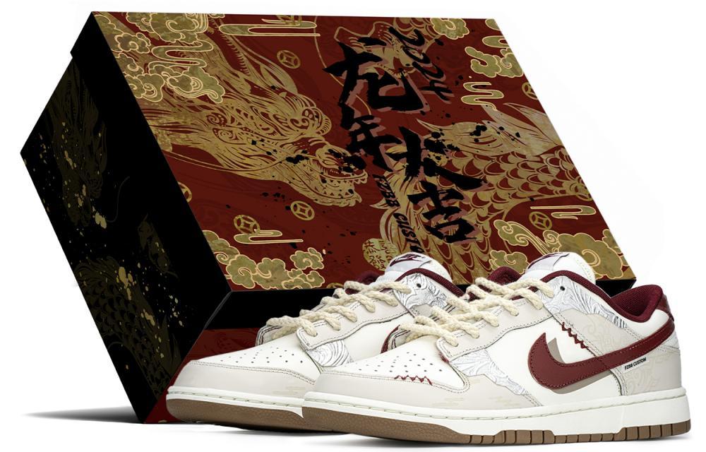 Nike Dunk Anti-Slip Wear-Resistant Low-Top Skateboard Shoes Men's Red Beige
