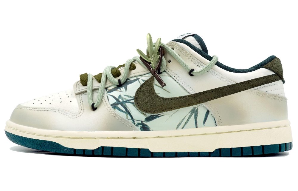 Nike Dunk Myriad Flowers Entertain, Chinoiserie, Bamboo Shadows Swaying Low Top Skateboard Shoes Unisex White Green