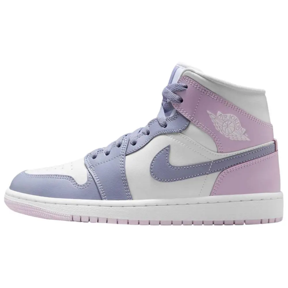 Jordan Air Jordan 1 Slip Resistant Abrasion Resistant Mid top Vintage Basketball Shoes Women's Pink Blue