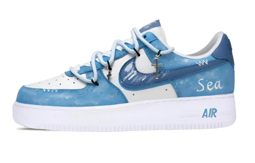 Nike Air Force 1 Lv8 White Cloud Blue Low Top Skateboard Shoes Men's Dark Sky Blue