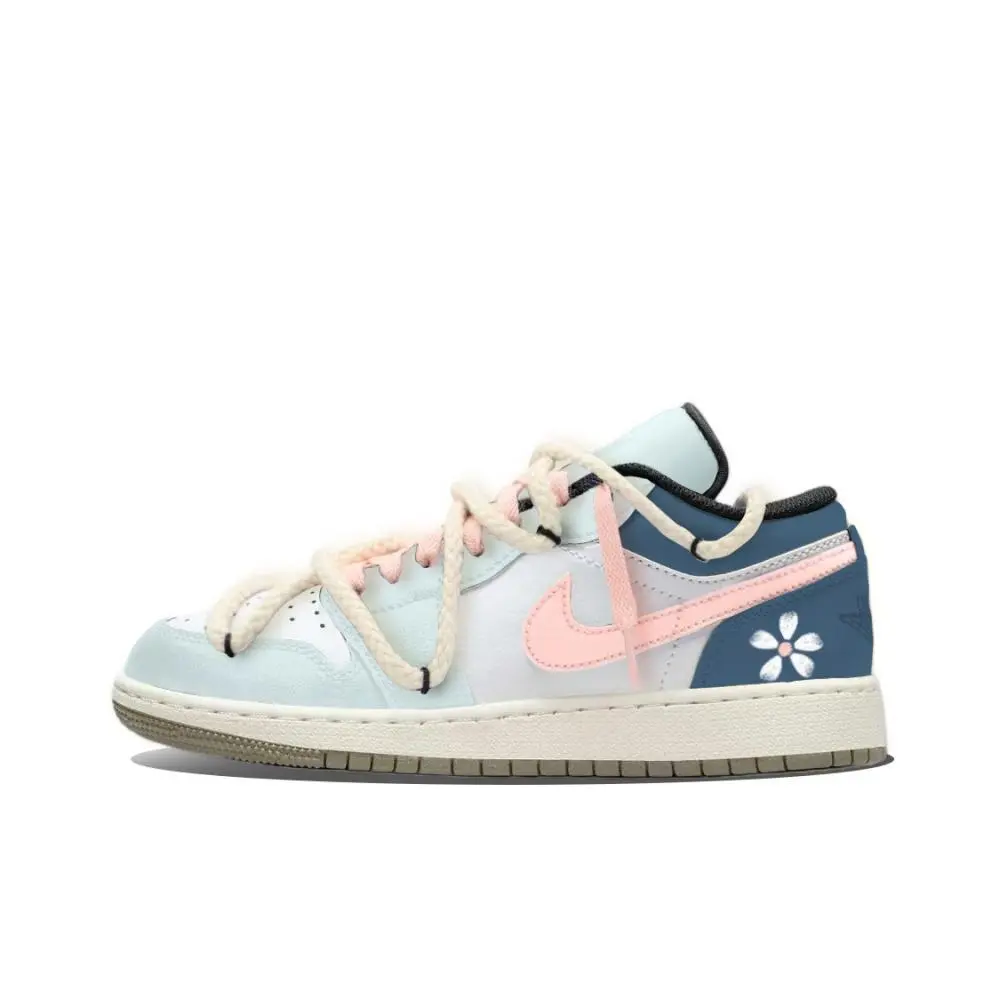 Jordan Air Jordan 1 Abrasion Resistant Low top Vintage Basketball Shoes Unisex Blue Pink