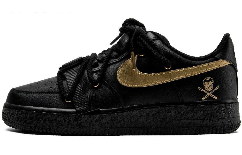 Nike Air Force 1 Wear-Resistant Balance Low-Top Skateboard Shoes Unisex Black Gold