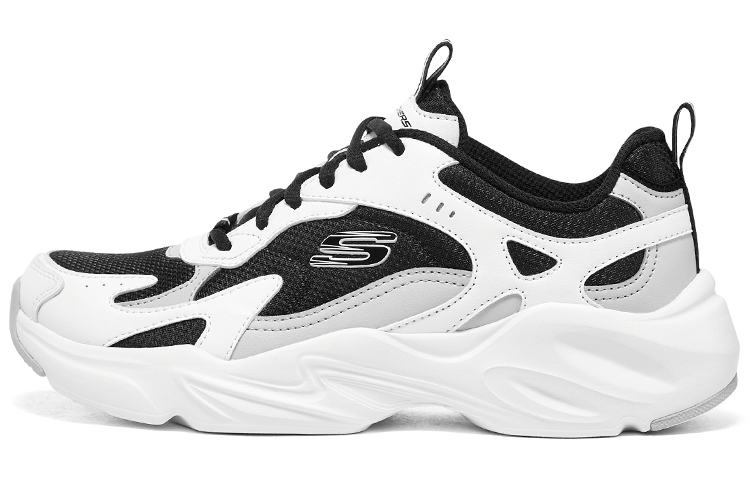 Skechers D'LITES Cushioned Wear-Resistant Support Low-Top Chunky Sneakers Women's White Black