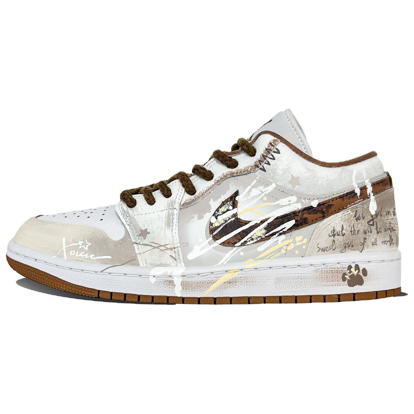 Jordan Air Jordan 1 Abrasion Resistant Low top Vintage Basketball Shoes Unisex Gray Brown