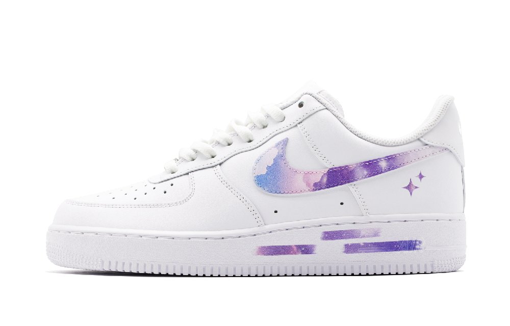 Nike Air Force 1 Romantic Starry Sky, Dreamy Nebula Low Top Skateboard Shoes Men's Pink White