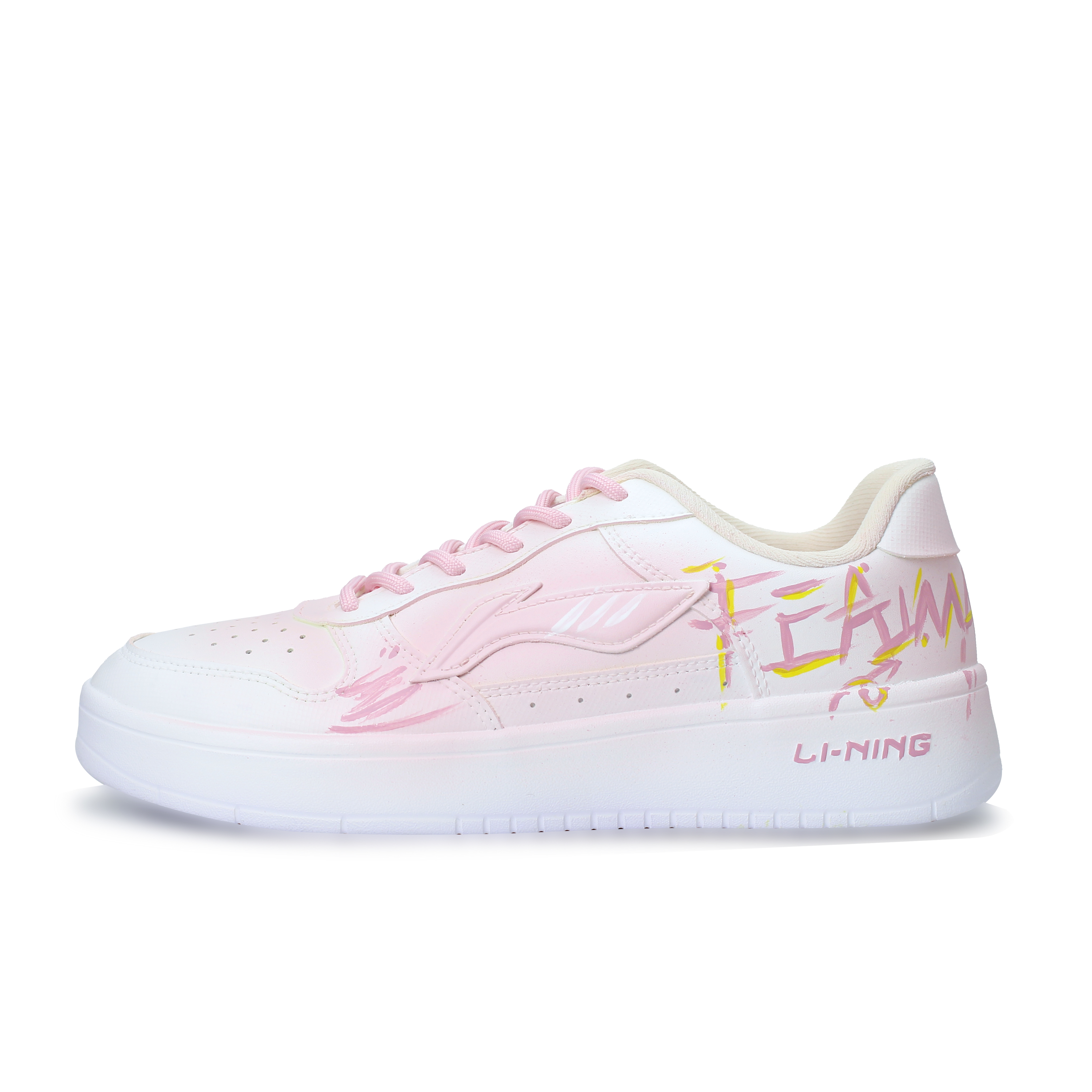 LINING Pontoon Boats Skateboard Shoes Unisex Low top Pink White