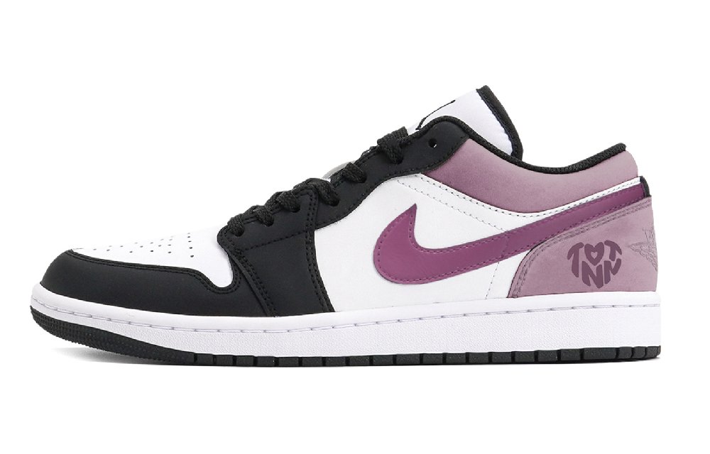 Jordan Air Jordan 1 Puppy Fragment Slip-Resistant Low-Top Vintage Basketball Shoes Men's Black Pink