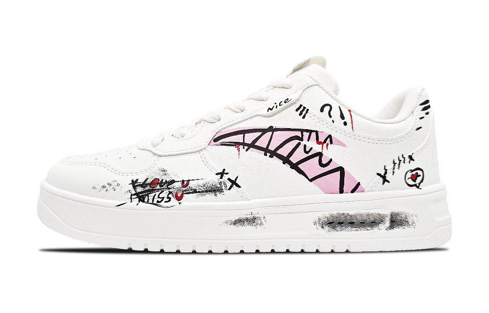 Anta Relaxed Slip Resistant Shock Absorbers Low Top Skateboard Shoes Unisex White Black Pink