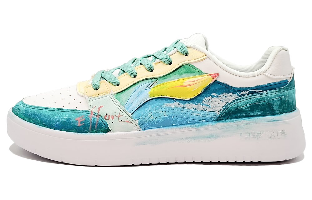 LiNing Acer Truncatum Slip Resistant Cushioning Abrasion Resistant Low Top Skateboard Shoes Men's White Blue Yellow