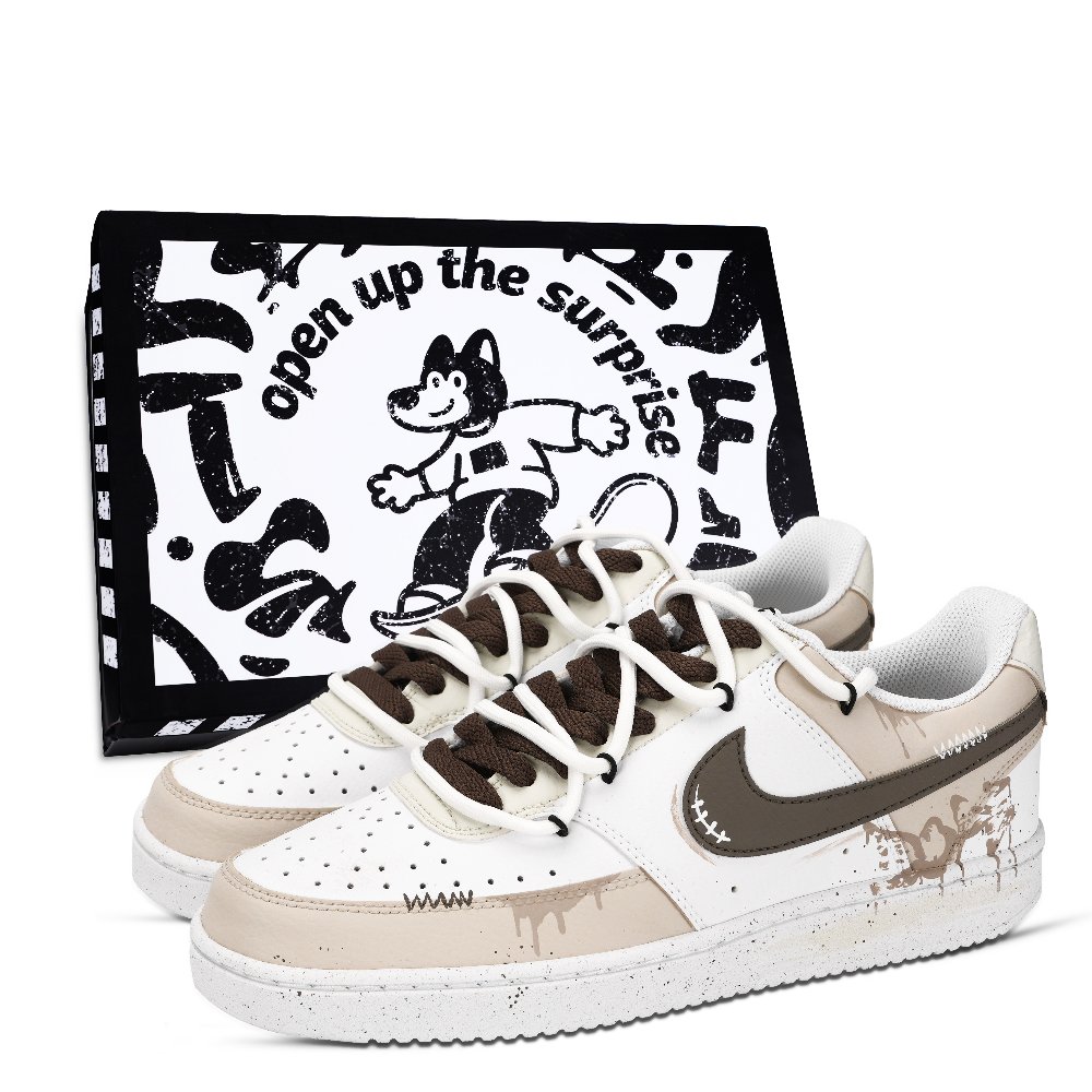 Nike Court Vision 1 Palm Silk Cream Abrasion Resistant Low Top Skateboard Shoes Men's White Brown