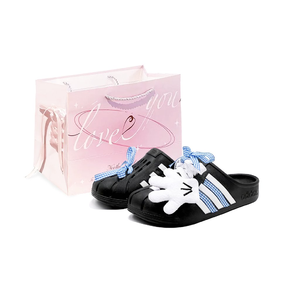 Adidas ADILETTE CLOGS Abrasion Resistant Closed Toe Slippers Unisex Black White Blue