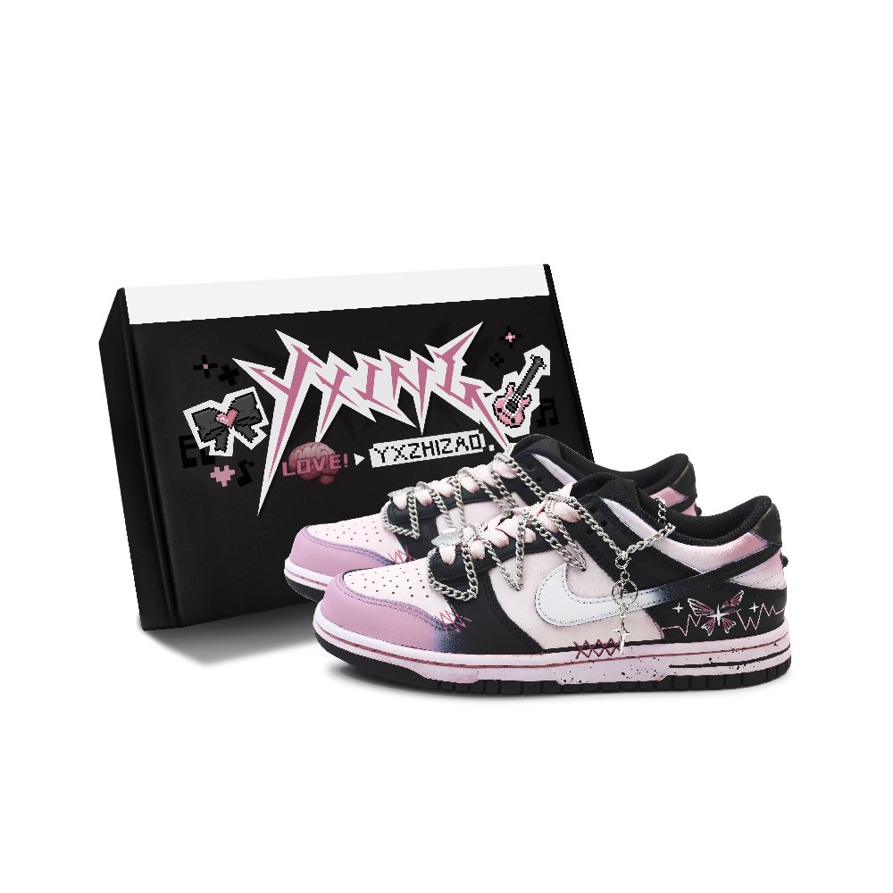 Nike Dunk Skateboard Shoes Women's Low-Top Black White Pink/Silver
