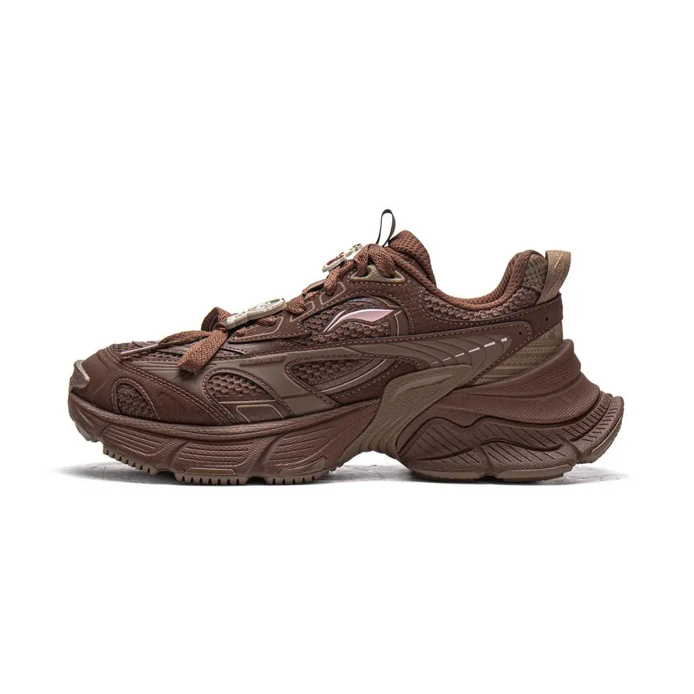 LiNing Star Cushioning Abrasion Resistant Breathable Low Top Chunky Sneakers Women's Tan Brown
