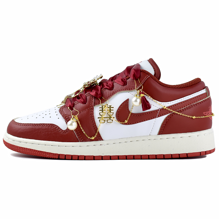Jordan Air Jordan 1 Chinese Style Wedding Shoes Slip Resistant Low Top Vintage Basketball Shoes GS Red White