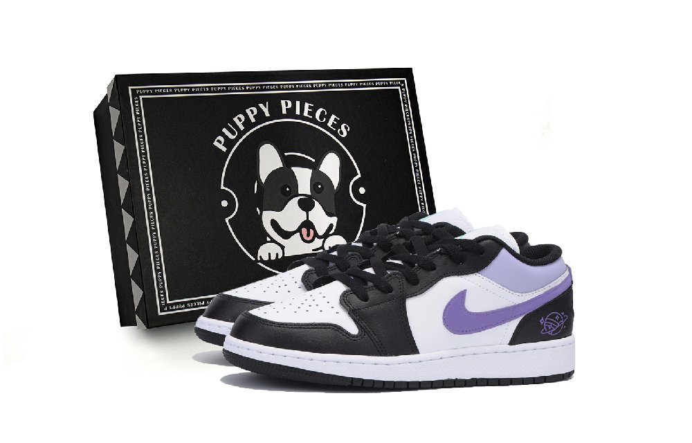 Jordan Air Jordan 1 Wear-Resistant Slip-Resistant Low-Top Vintage Basketball Shoes Men's Black White Purple