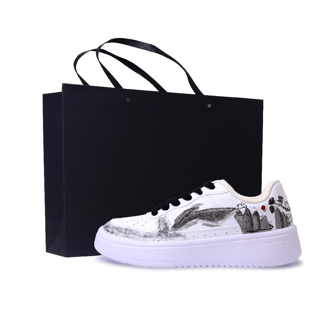 LiNing Pontoon Boats Abrasion Resistant Breathable Low Top Skateboard Shoes Unisex Black White