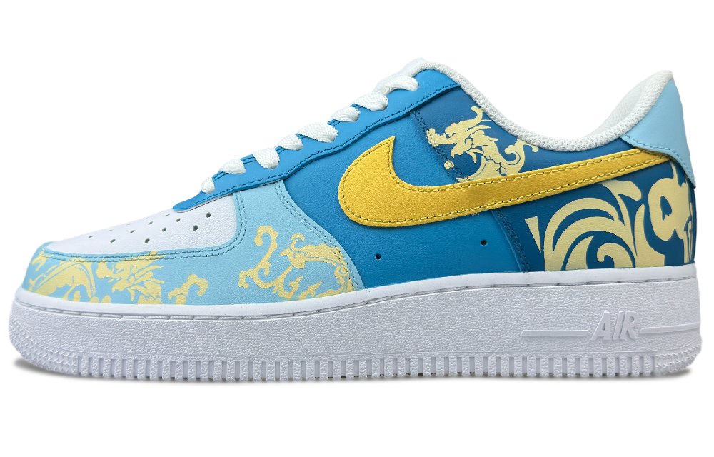 Nike Air Force 1 Dragon Rising Splendor Low-Top Skateboard Shoes Women's Gold Blue
