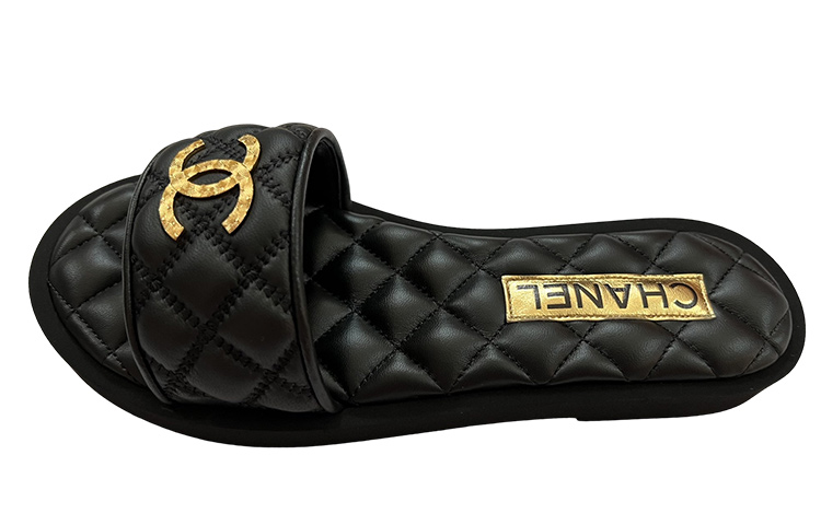 CHANEL Abrasion-Resistant Slide Slippers Women's Black