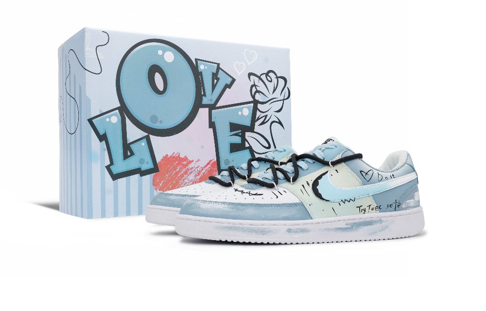 Nike Court Vision 1 Wind Blown Cloud Journey, Blue Love Anti Slip Wear Resistant Low Top Skateboard Shoes Men's Blue