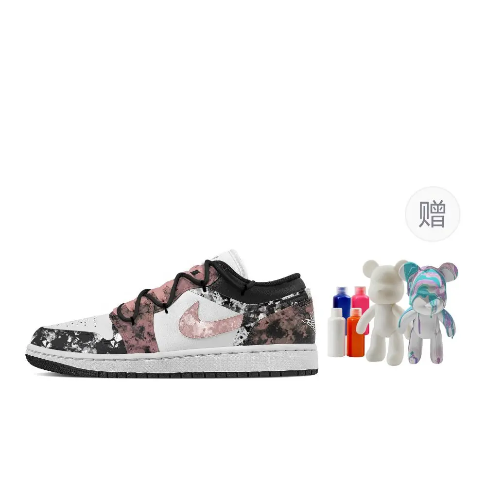 Jordan Air Jordan 1 Ink Etched, Fluid Bear Abrasion Resistant Low top Vintage Basketball Shoes Women's Black Pink