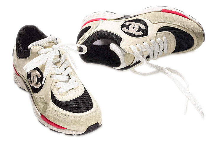 CHANEL Cc Logo Trainer Ivory Black Beige Women's