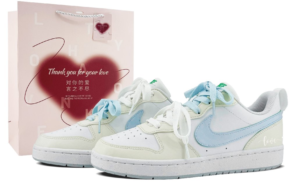 Nike Court Borough Slip Resistant, Abrasion Resistant, Waterproof Low Top Skateboard Shoes GS White Yellow Blue