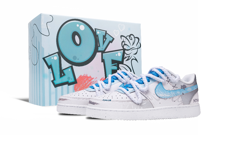 Nike Court Vision 1 Zhenzhen Box Anti Slip Wear Resistant Low Top Skateboard Shoes Men's Light Blue