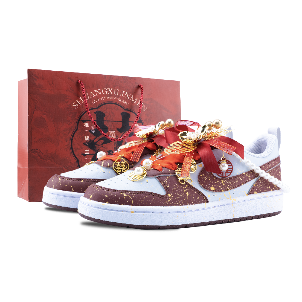 Nike Court Borough Blooming Flowers And Full Moon Anti Slip Wear Resistant Low Top Skateboard Shoes Women's Red