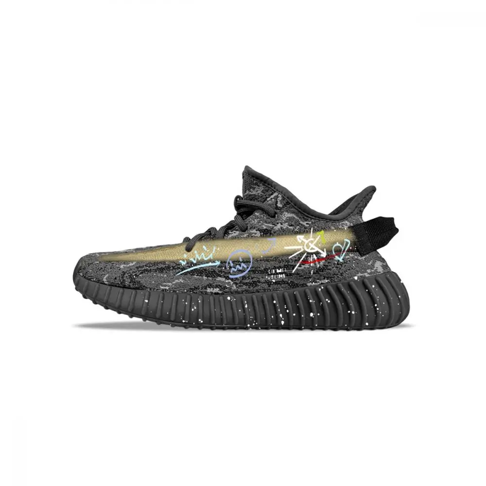 Adidas Originals Yeezy Boost 350 V2 Abrasion Resistant Low top Casual Shoes Unisex Black Yellow