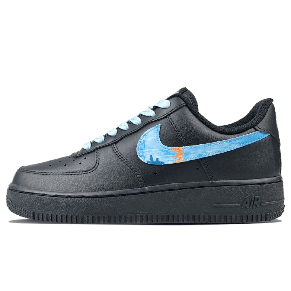 Nike Air Force 1 Anti-Slip Wear-Resistant Low-Top Skateboard Shoes Unisex Black And Blue
