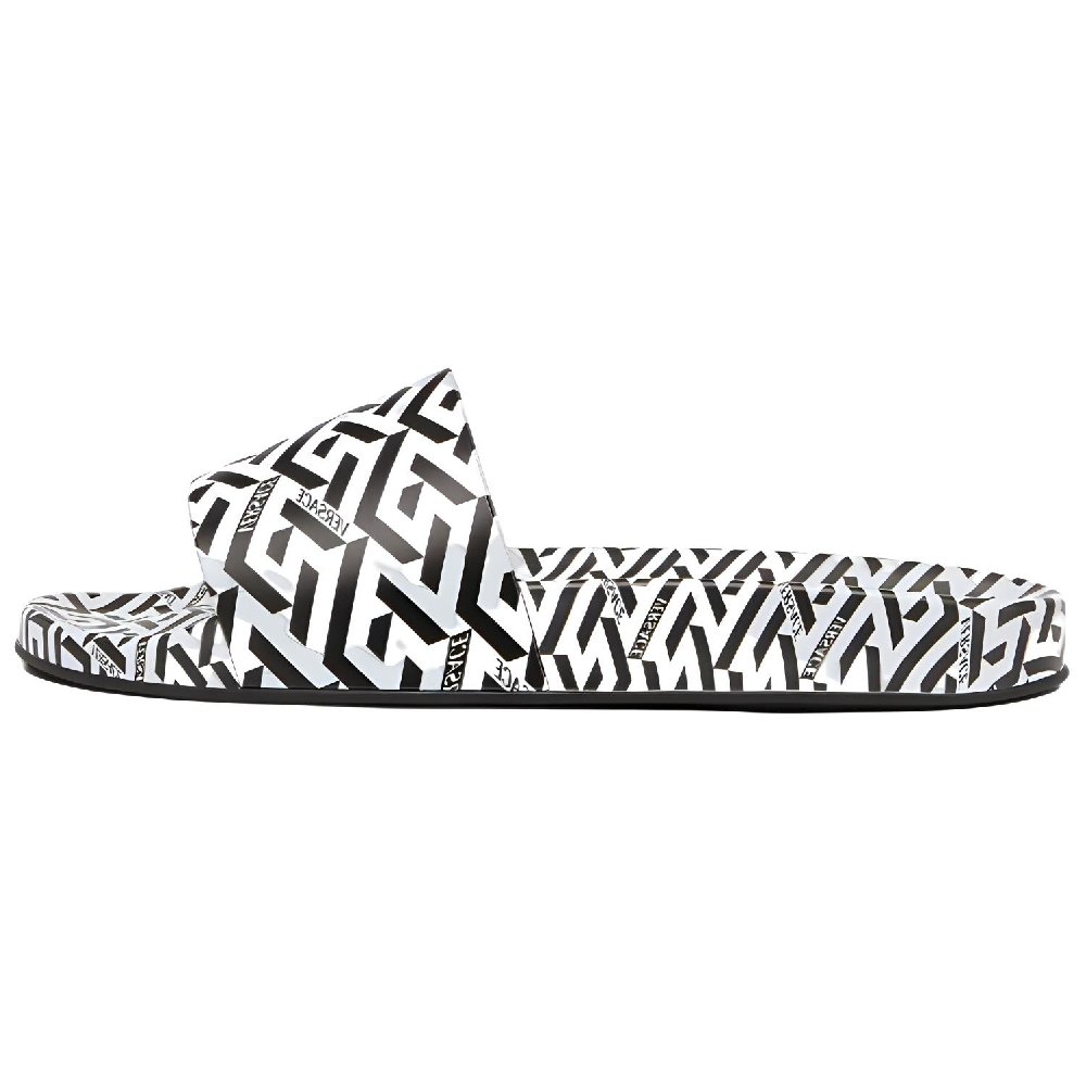 VERSACE La Greca Print Slide Black White