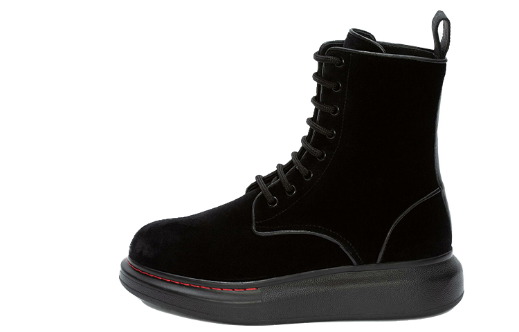 Alexander McQueen Hybrid Lace Up Boot Velvet Black Women's