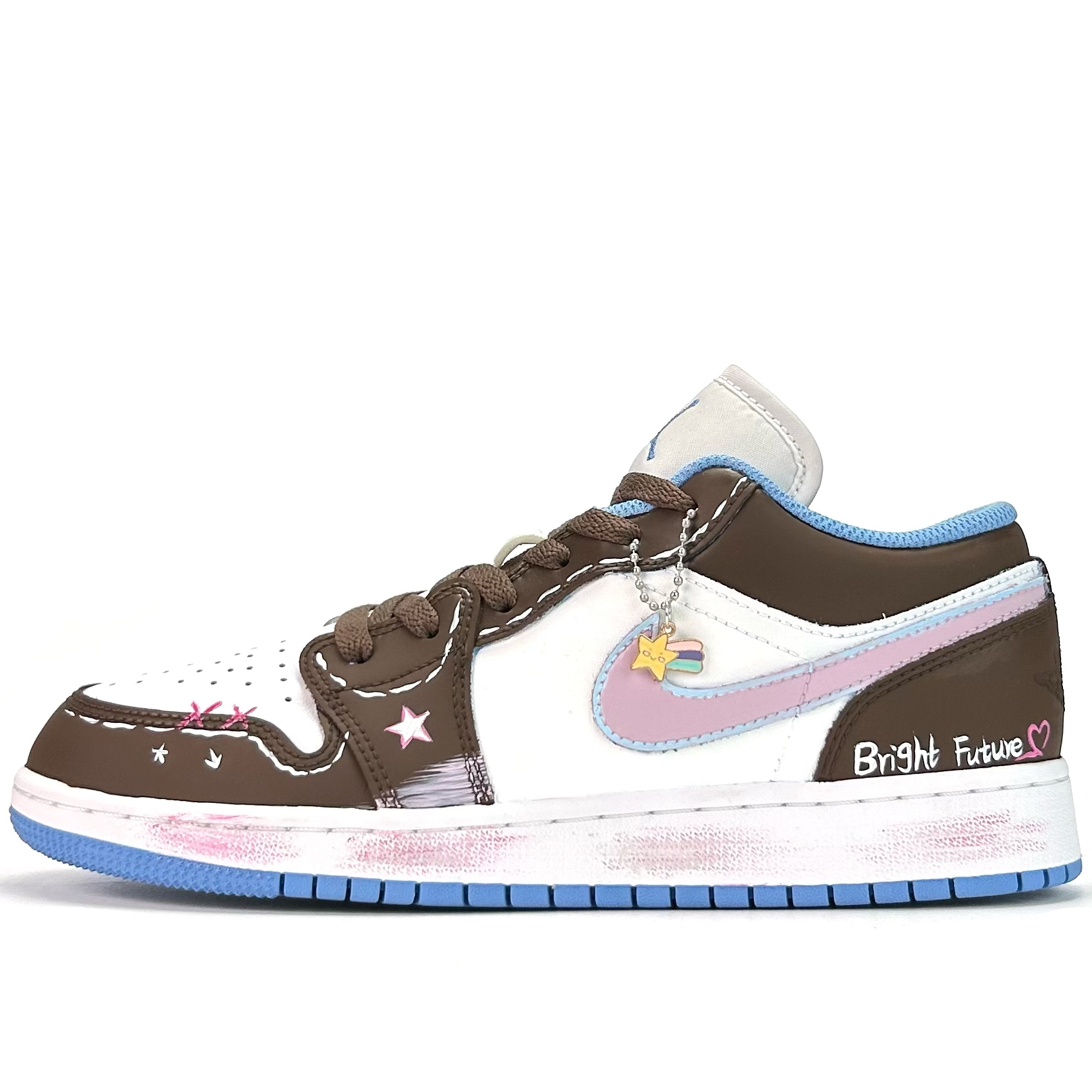 JORDAN Air Jordan 1 Vintage Basketball Shoes Unisex Low top White/Blue/Pink/Brown