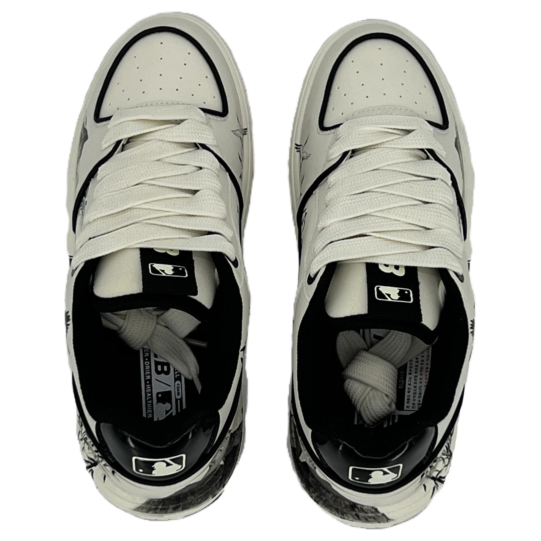 MLB Chunky Liner Idle Clouds And Wild Crane Anti-Slip Wear-Resistant Low-Top Skateboard Shoes Unisex White