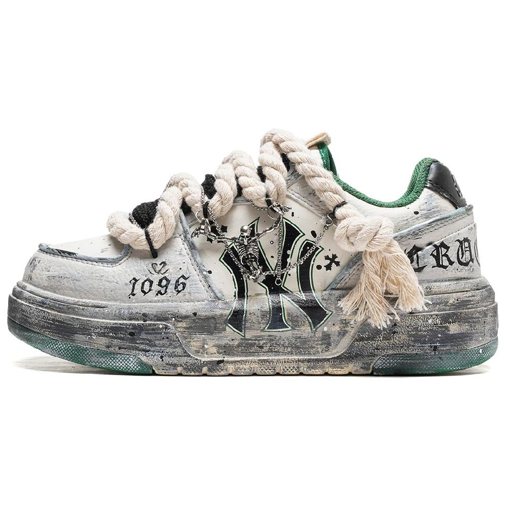 MLB Chunky Liner Distressed Skeleton Retro Style Anti-Slip Wear-Resistant Low-Top Skateboard Shoes Unisex White Green
