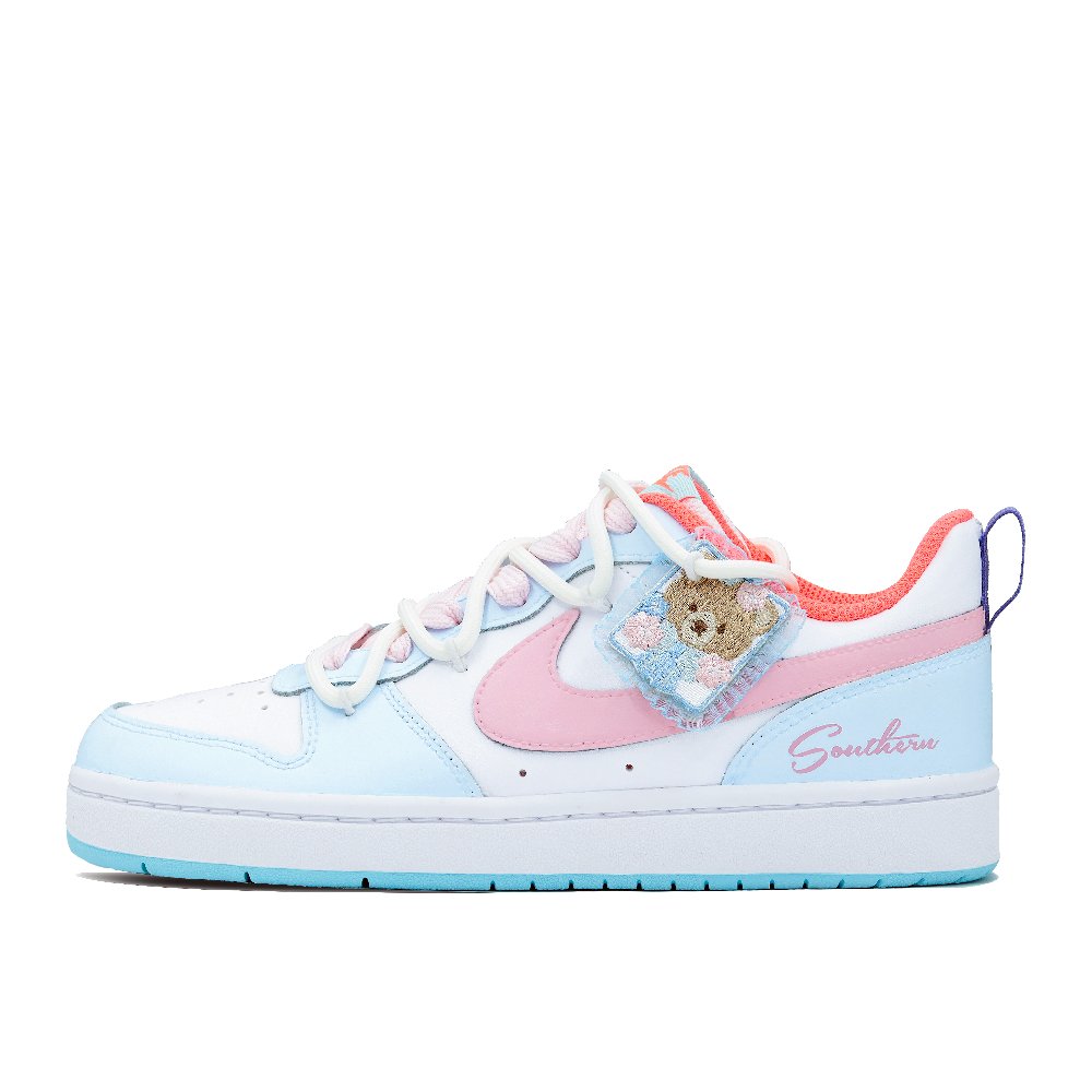 Nike Court Borough Ice Bear Cookies Lightweight And Breathable Low-Top Skateboard Shoes GS Blue Pink