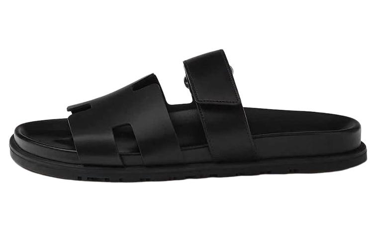 HERMES Chypre Sandal Noir Calfskin Leather M