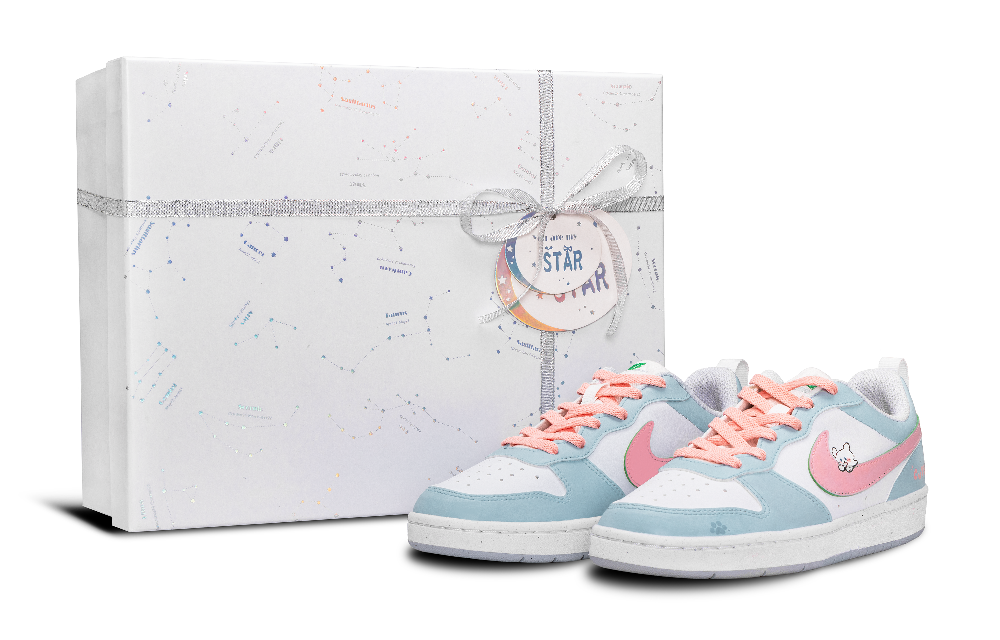 Nike Court Borough Anti Slip Wear Resistant Low Top Skateboard Shoes GS Blue Pink